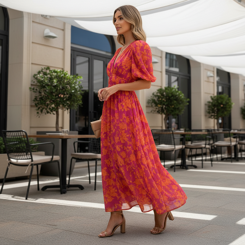 Katarzyna Maxi Sukienka - Moda | Elegancki Serek Dekolt