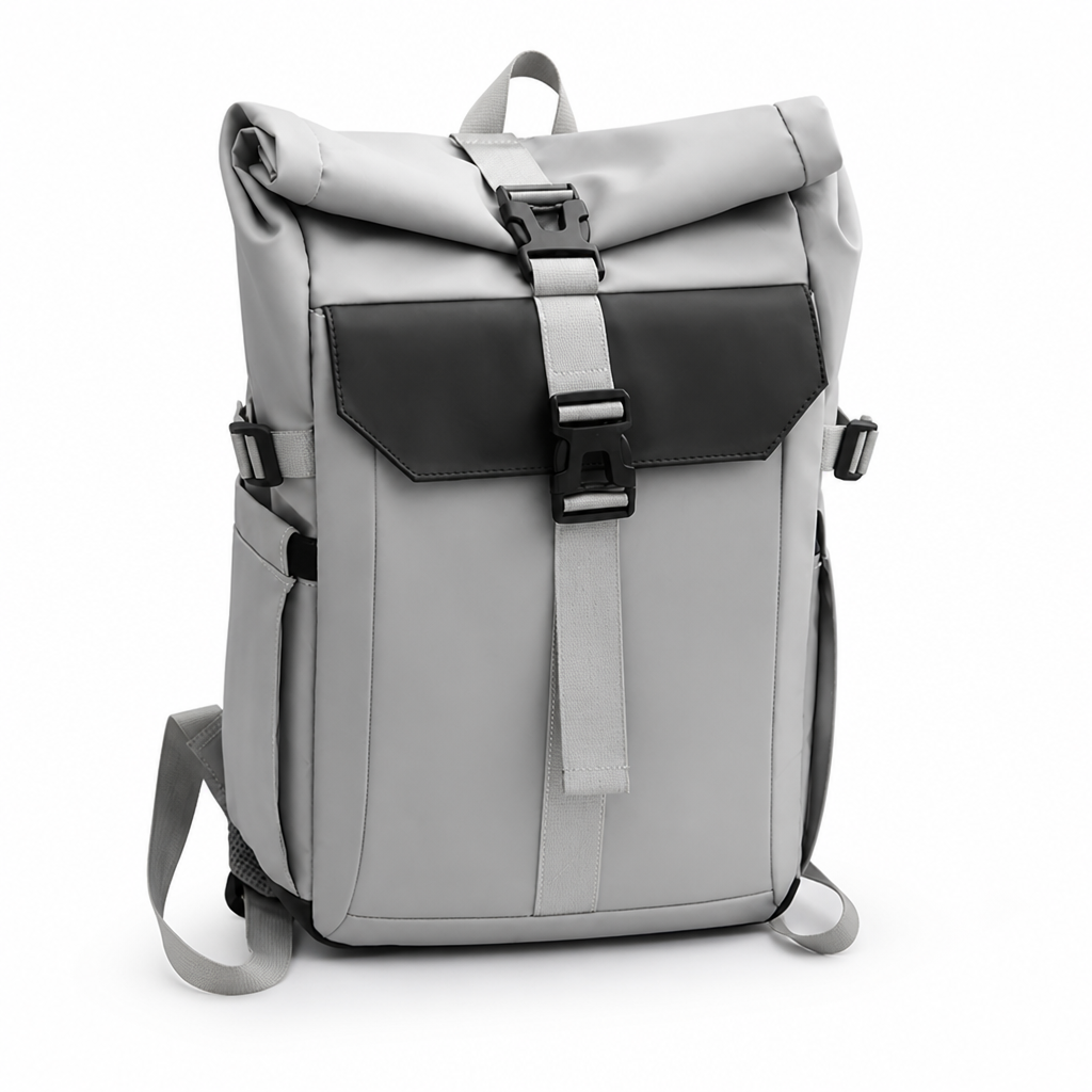 Nowoczesny plecak rolltop unisex, miejski design, wygodny i funkcjonalny na podróże.