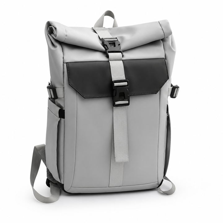 Nowoczesny plecak rolltop unisex, miejski design, wygodny i funkcjonalny na podróże.