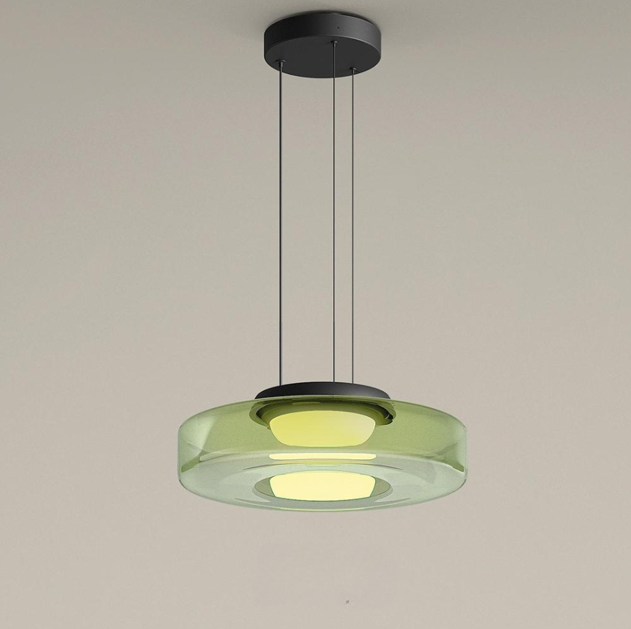 Bursztynowa lampa wisząca, szklana, design Bauhaus, nowoczesne oświetlenie do biura.