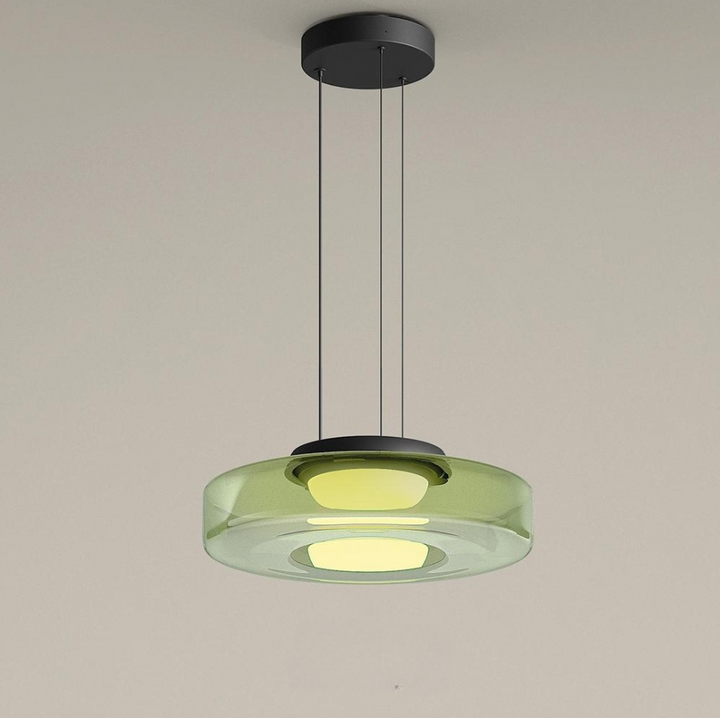 Bursztynowa lampa wisząca, szklana, design Bauhaus, nowoczesne oświetlenie do biura.