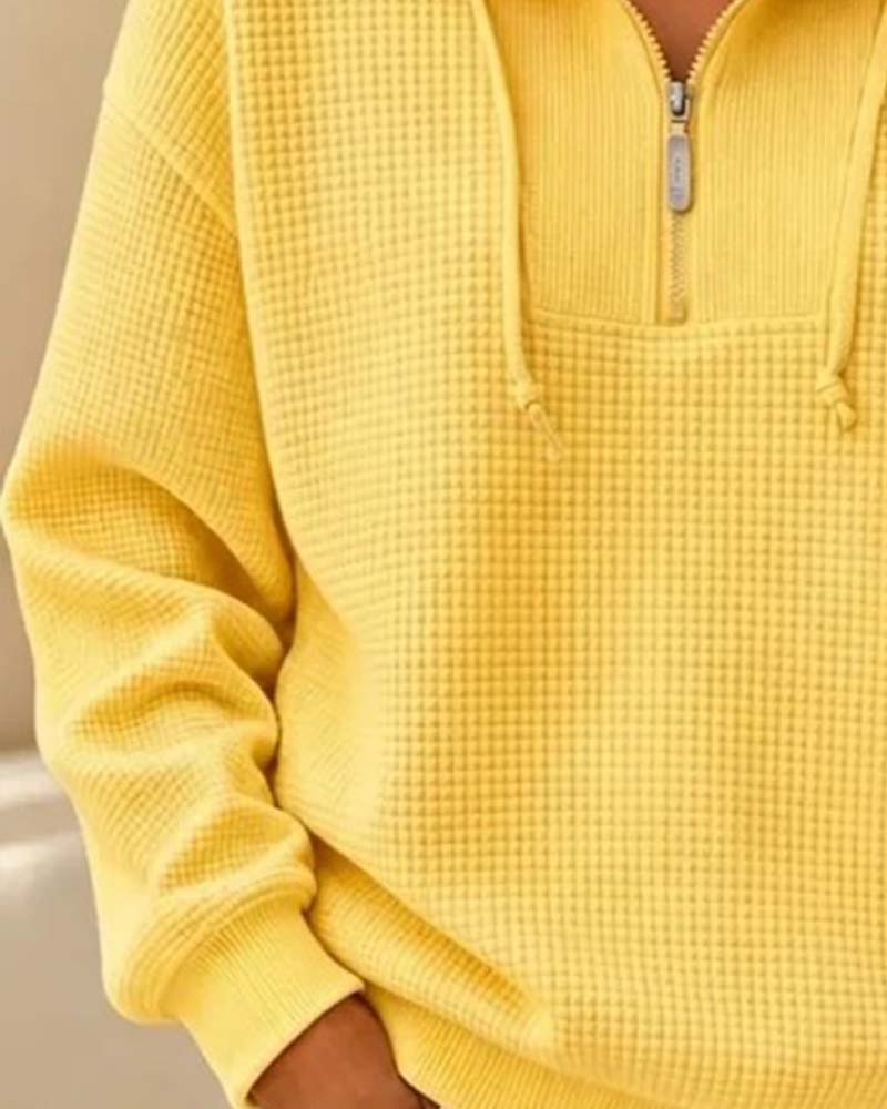 Stylowa bluza męska z dzianiny waflowej, z półzamkiem. Wiosenny/jesienny must-have, wygodna.