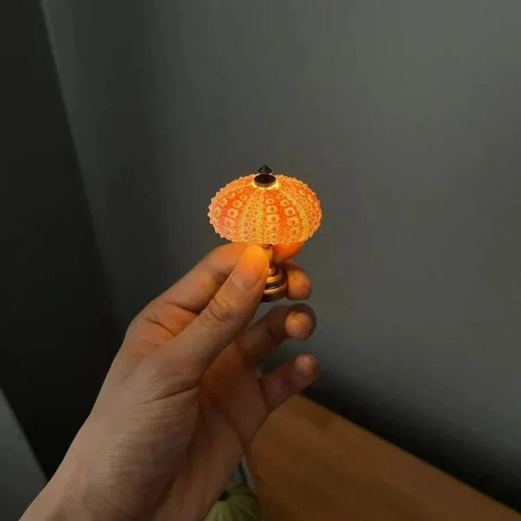 Vintage lampka nocna DIY jeżowiec. Ciepłe, unikalne oświetlenie nastrojowe, podkreślające styl każdego wnętrza.