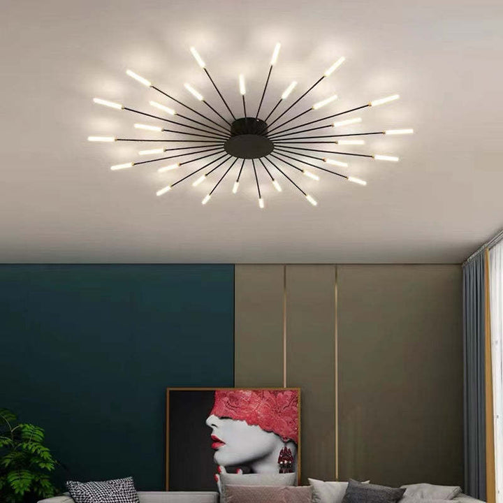 Nowoczesna lampa sufitowa LED, złota, ściemnialna, metal/akryl, do salonu.