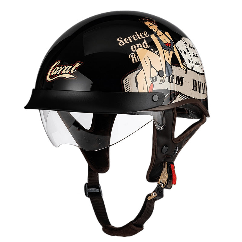 Otwarty kask motocyklowy miejski, lekki design dla komfortu i stylu. Kask unisex na skuter i chopper.