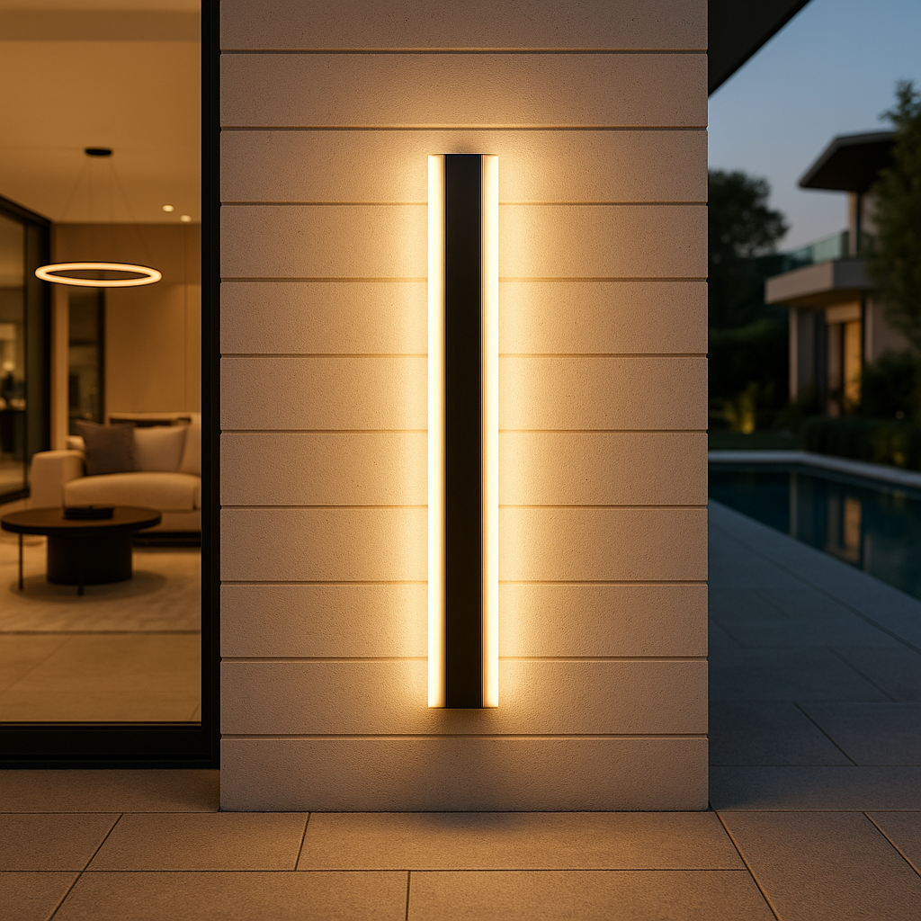 Smukła lampa ścienna LED, nowoczesne oświetlenie, minimalistyczny design pasujący do eleganckich wnętrz.