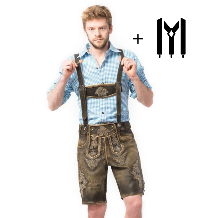 Bawarskie krótkie lederhosen męskie. Idealne na Oktoberfest, festyn i karnawał. Wygodne spodnie.