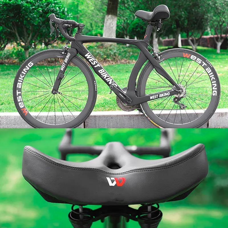 Szerokie siodełko rowerowe z amortyzacją, idealne do roweru miejskiego i e-bike. Wygodne i ergonomiczne.