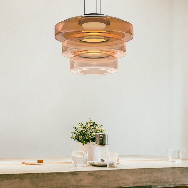 Designerska lampa sufitowa Bauhaus, bursztynowa, szklana, do eleganckiego salonu.