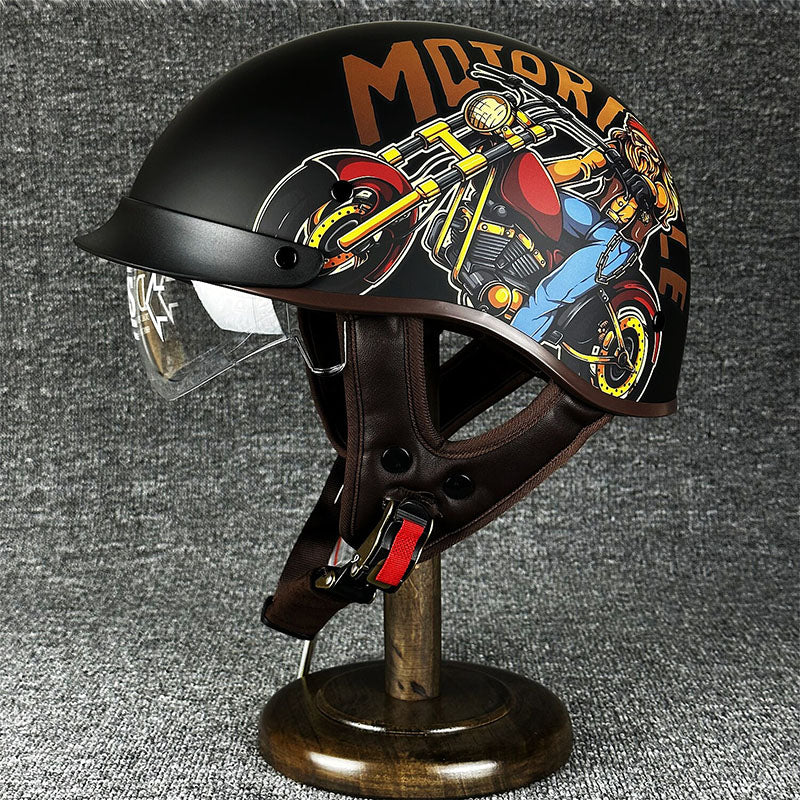 Matowy kask motocyklowy miejski chopper, styl i bezpieczeństwo. Wygodny, szybkie zapięcie, dla każdego.