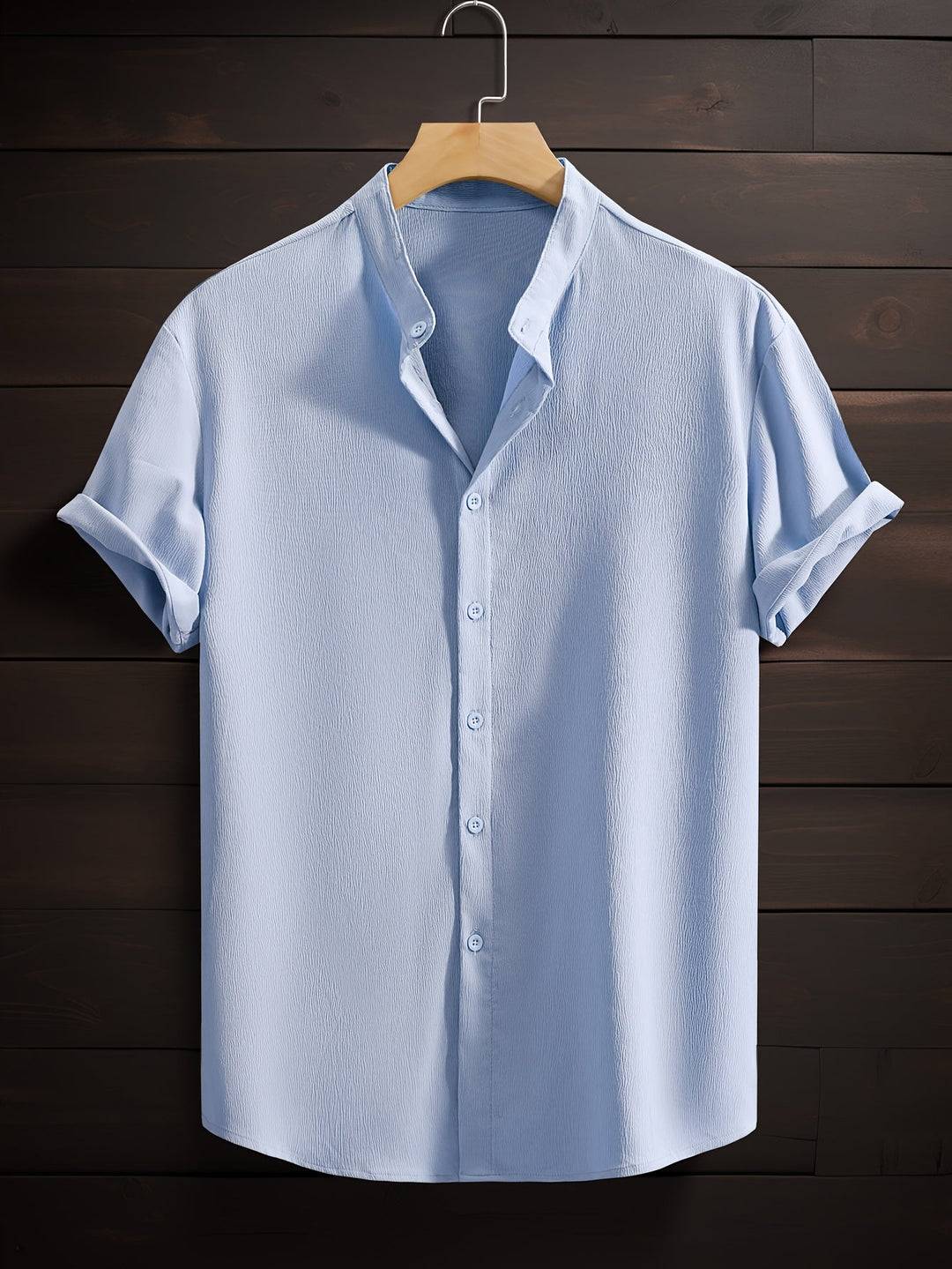 Elegancka męska koszula ze stójką, krótki rękaw. Letnia, wygodna, idealna na upalne dni. Smart casual, styl.