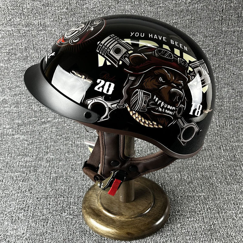 Czarny, miejski kask motocyklowy chopper unisex z szybkim zapięciem, idealny do skutera i na miasto.
