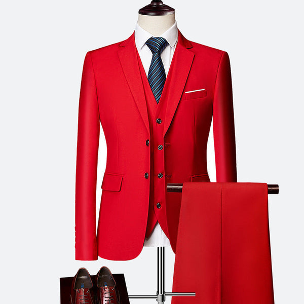 Marynarka, kamizelka i spodnie męskie slim fit. Kompletny elegancki garnitur trzyczęściowy.