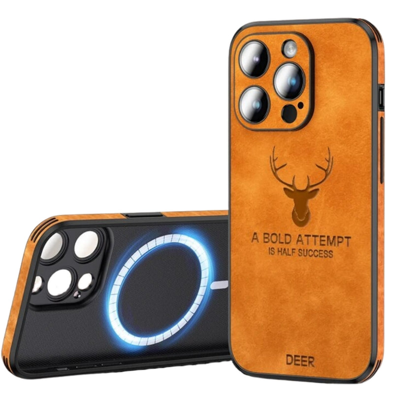 Antywstrząsowe skórzane etui iPhone, sarnia skóra, luksusowa ochrona aparatu.