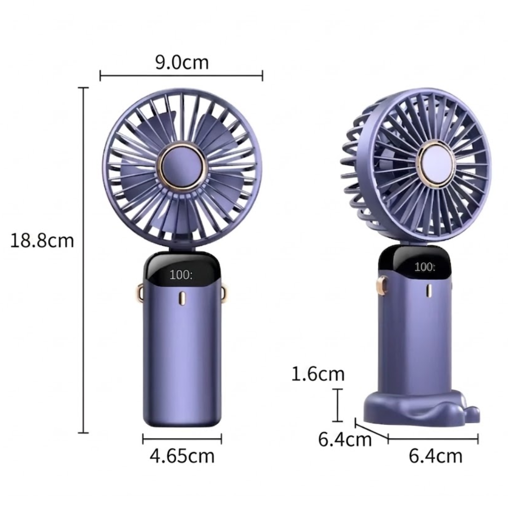 Wentylator chłodzący USB, 5 prędkości, składany, z akumulatorem i funkcją LED.