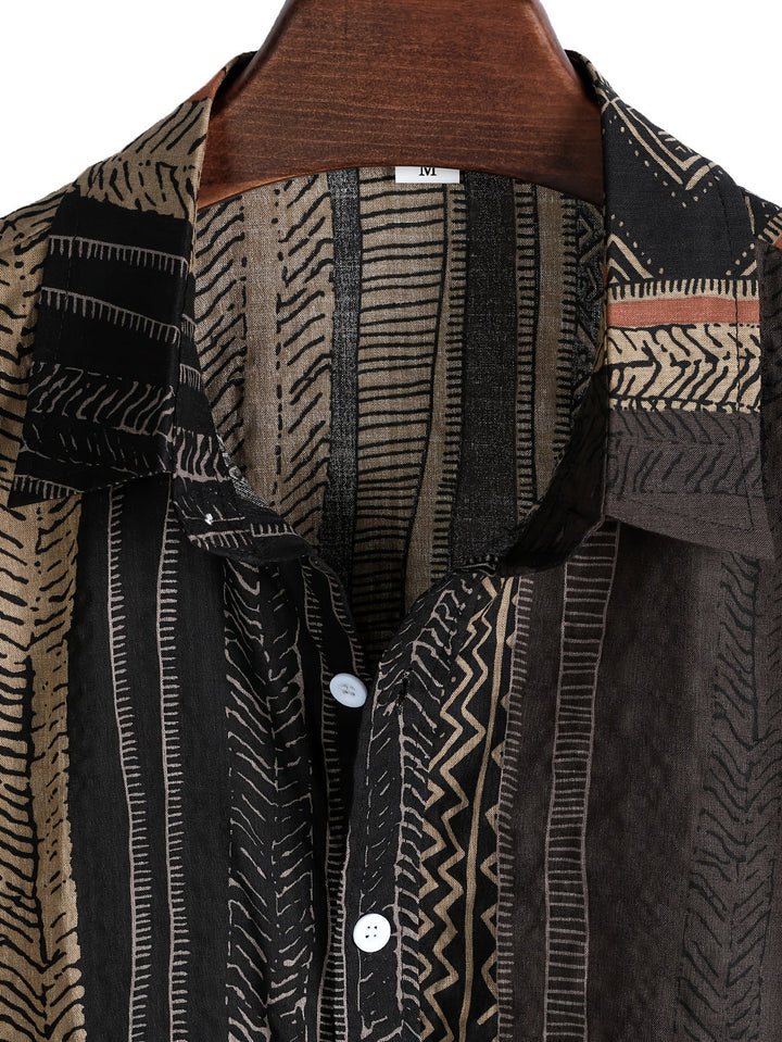 Koszula męska krótki rękaw, patchwork w paski, modny wybór na wakacje.