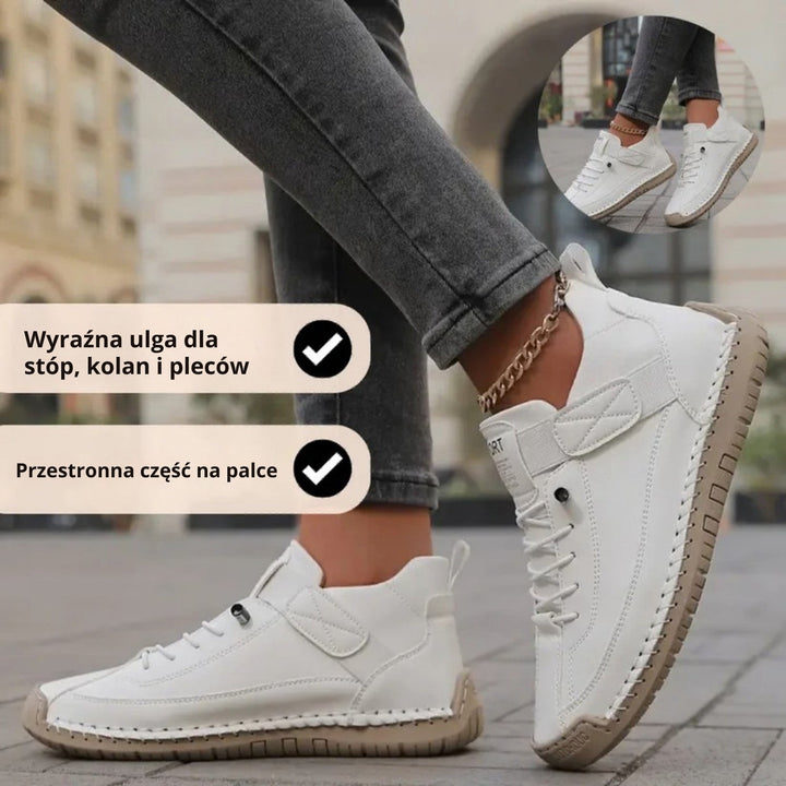 Damskie buty ortopedyczne, brązowe, z regulowanym zapięciem, dla maksymalnego komfortu.