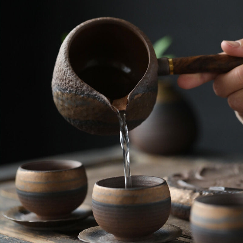 Kyusu ceramiczny Yōhen, dzbanek do japońskiej herbaty. Ręcznie wykonany, unikalny wzór. Część zestawu.