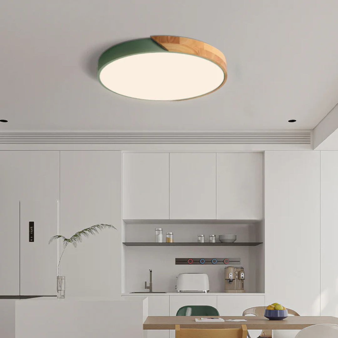 Skandynawska lampa sufitowa LED, naturalne światło, dekoracja domu.