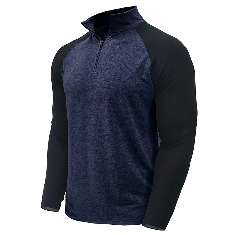 Ciepły męski longsleeve z półgolfem i zamkiem, komfortowa bluza na zimę.