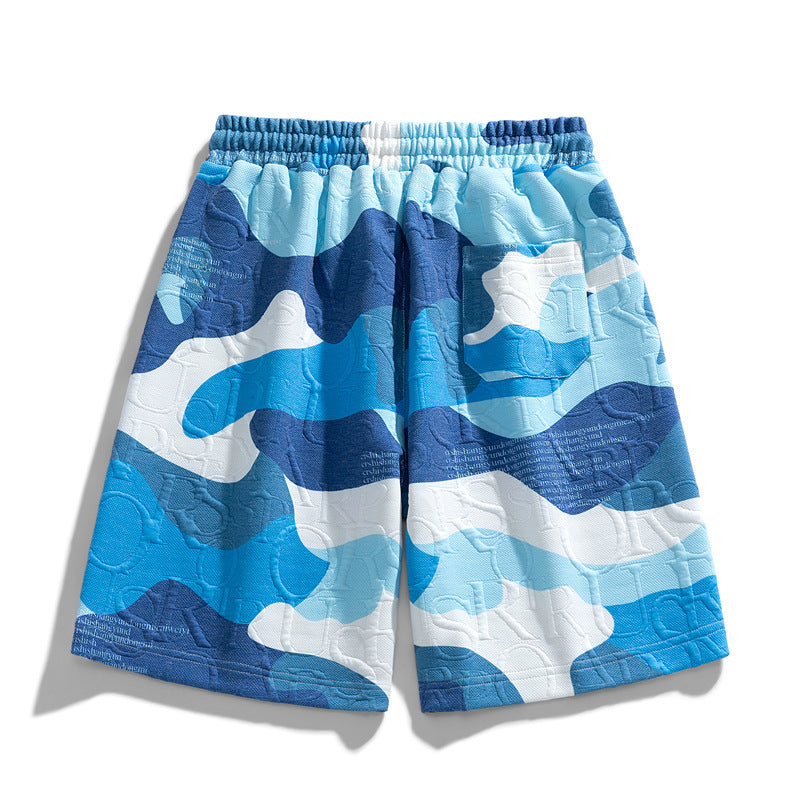 Camo szorty męskie na lato, streetwearowy styl. Wygodne spodenki z elastycznym pasem.