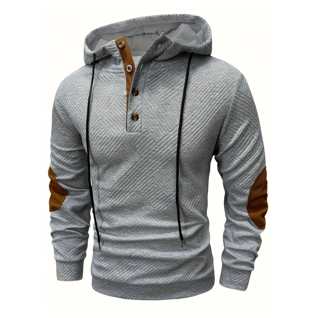 Męska bluza z kapturem i guzikami, idealna na wiosnę/jesień. Komfortowa, sportowa odzież outdoorowa.