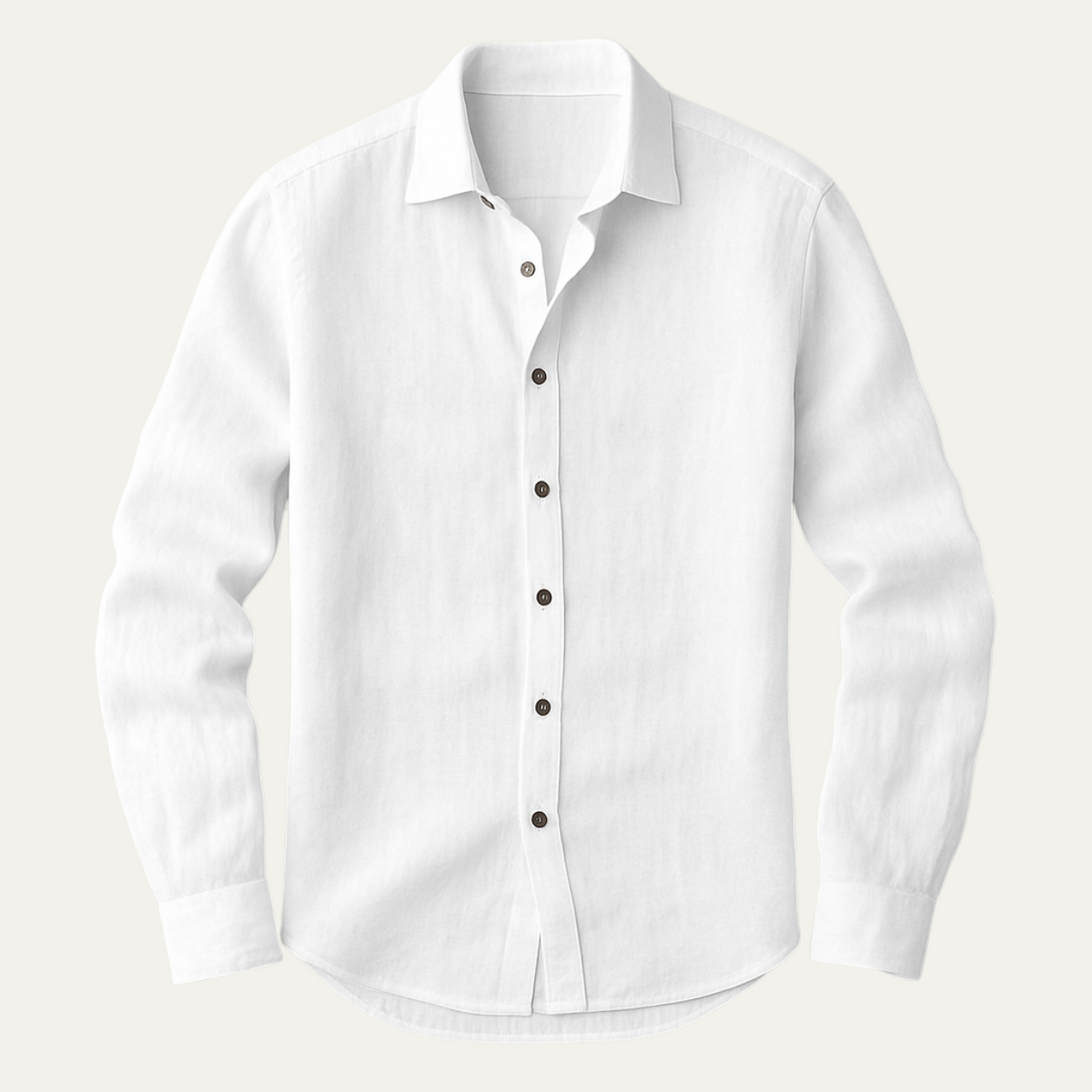 Elegancka męska koszula z długim rękawem w stylu retro. Wygodna, przewiewna, na lato, do modnych stylizacji.