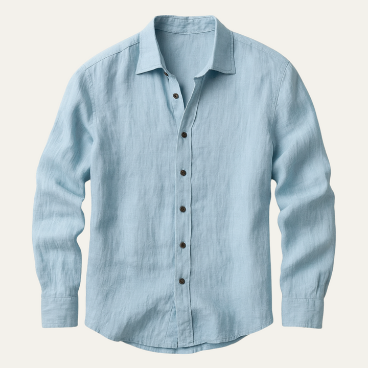 Stylowa męska koszula z długim rękawem w stylu retro. Przewiewna, elegancka i wygodna koszula na lato. Męska moda casualowa.