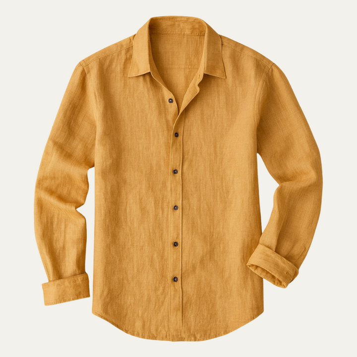 Elegancka męska koszula z długim rękawem w stylu retro. Wygodna i przewiewna, modna koszula na lato. Stylizacje casualowe.