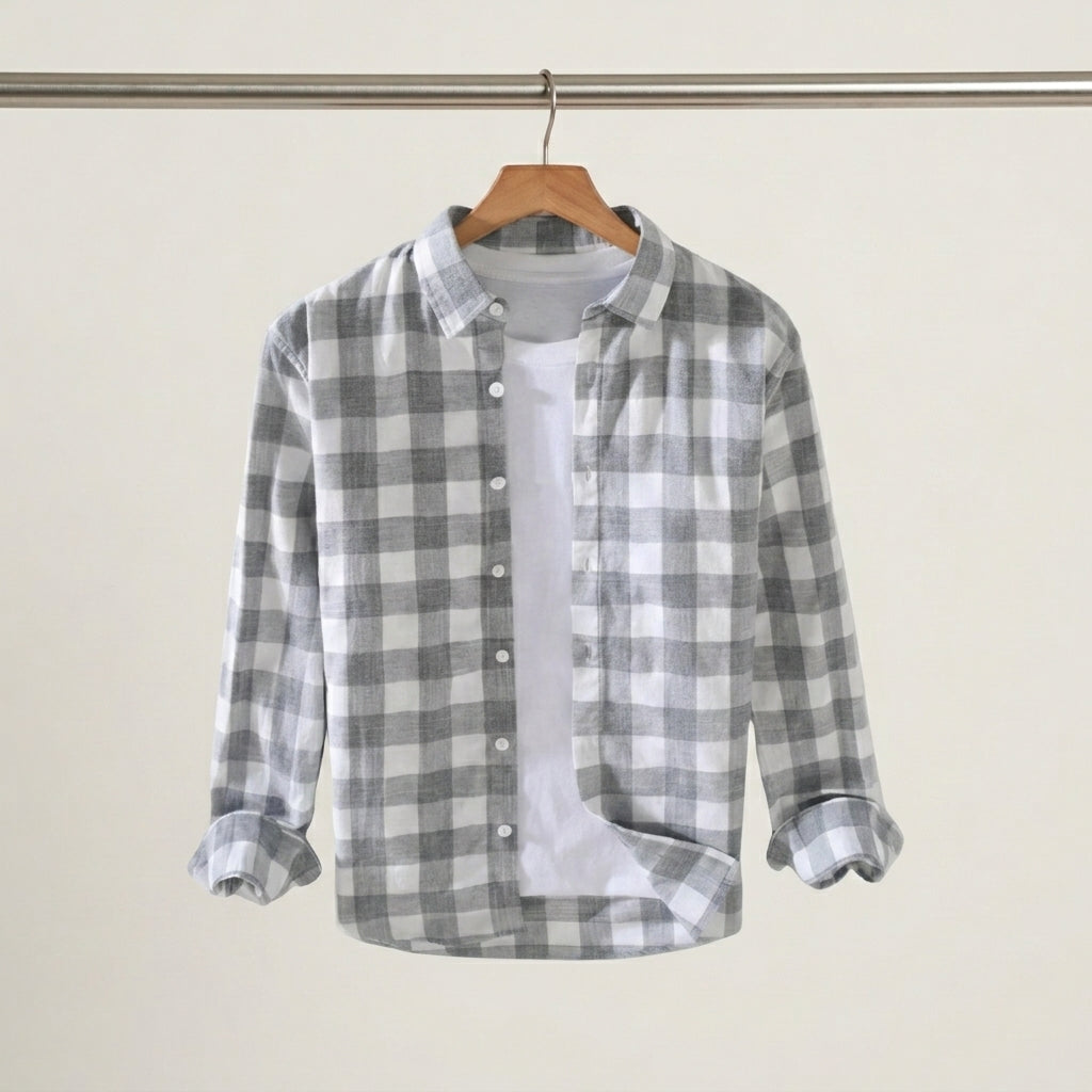 Elegancka koszula męska w kratkę, z kołnierzykiem button down. Perfekcyjna do pracy, stylu smart casual.