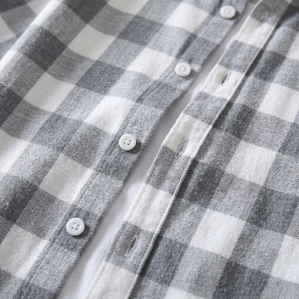 Męska koszula smart casual z długim rękawem, w modną kratę szaro-niebieską. Button down, do biura i na wyjścia.