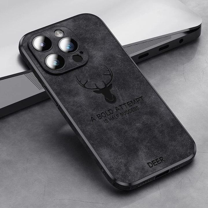 Premium etui iPhone, skóra jelenia, ochrona aparatu, antywstrząsowe, eleganckie.