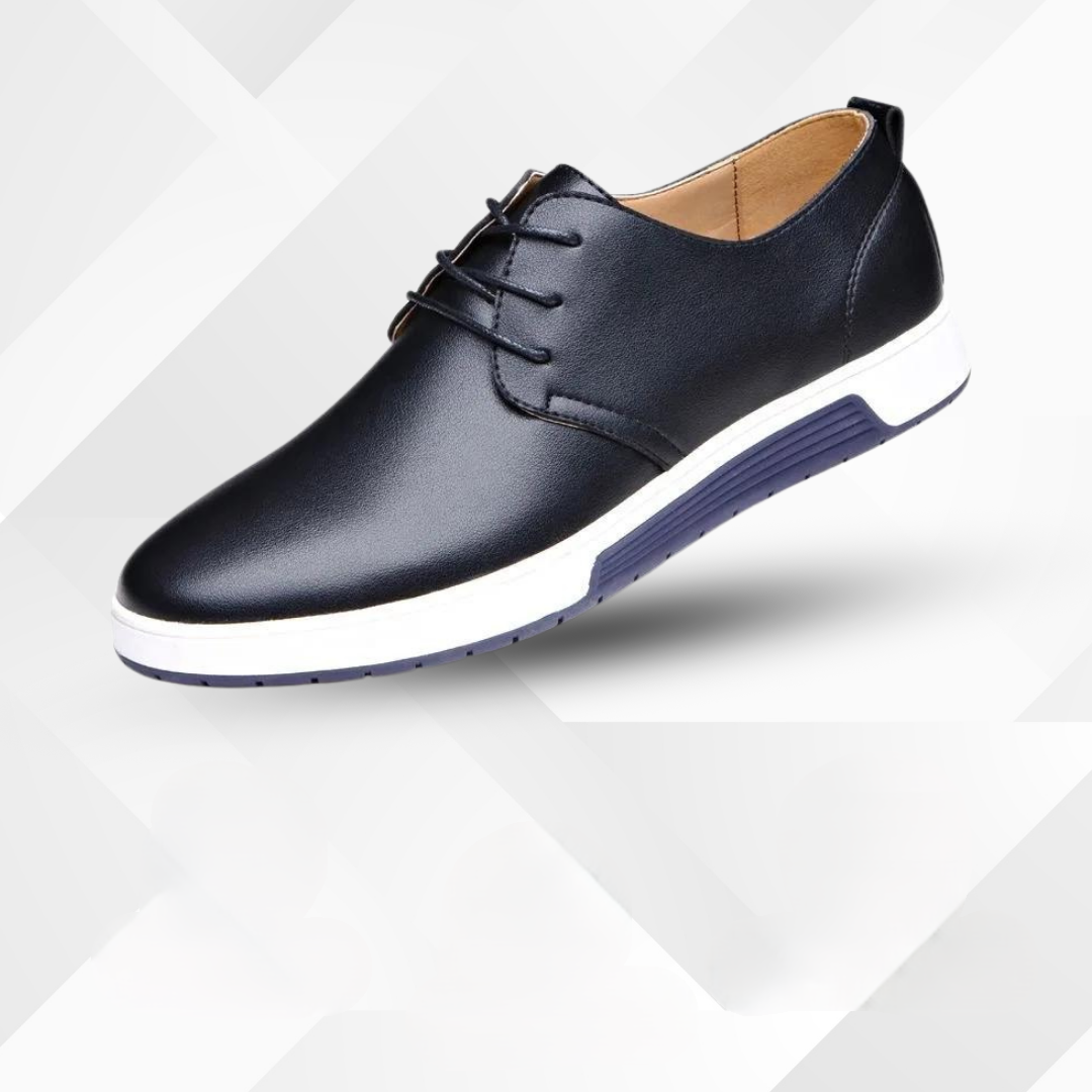 Lekkie męskie buty ortopedyczne Eliano. Czarne, wspierające zdrowie stóp, idealne do komfortowego chodzenia.