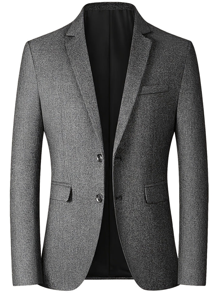 Zbliżenie na tkaninę jesiennej marynarki męskiej slim-fit Cedric. Szykowna, klasyczna, idealna na każdą okazję.
