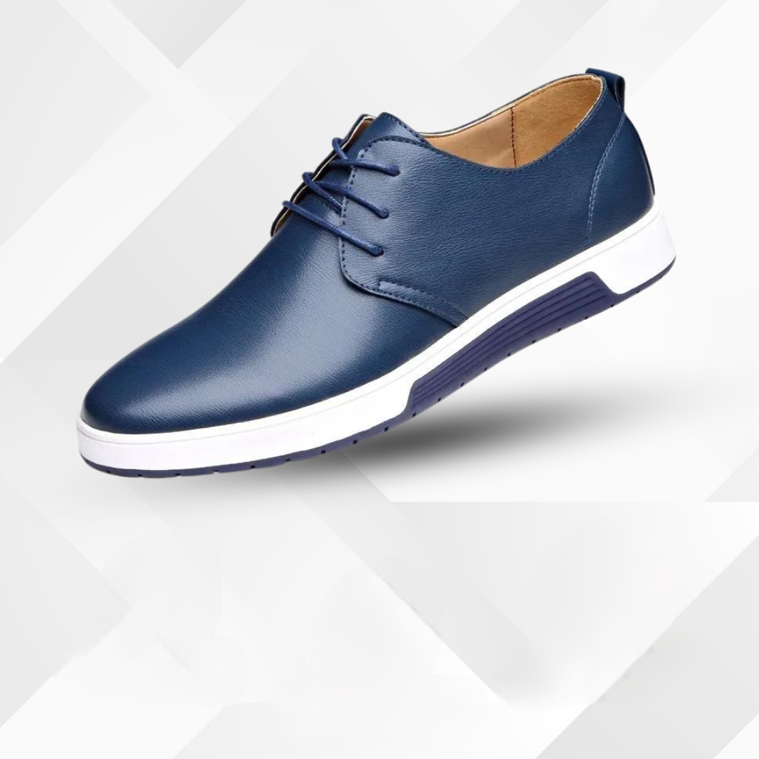 Męskie buty ortopedyczne Eliano. Czarne, stylowe obuwie na co dzień z elastyczną podeszwą dla komfortu.