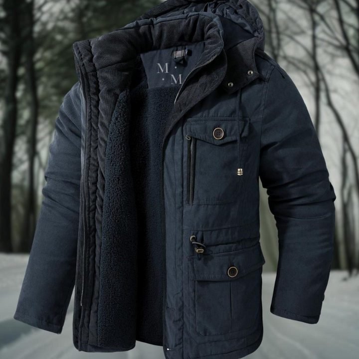 Stylowa męska parka zimowa z kapturem. Casualowa, ciepła kurtka idealna na outdoor i chłodne, miejskie dni.