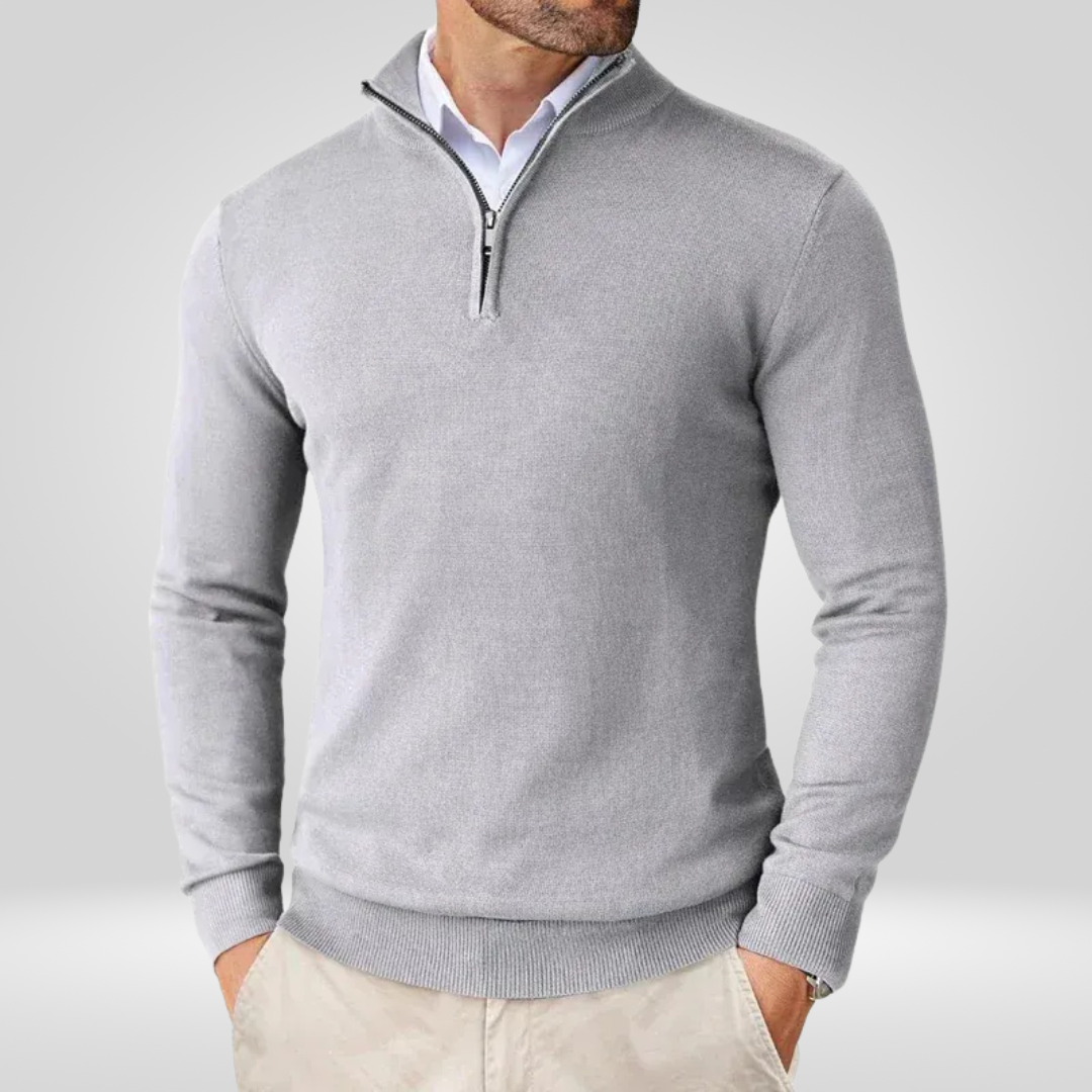 Męski sweter Romain z zamkiem. Miękki materiał i modny fason zapewniający wygodę i elegancję.