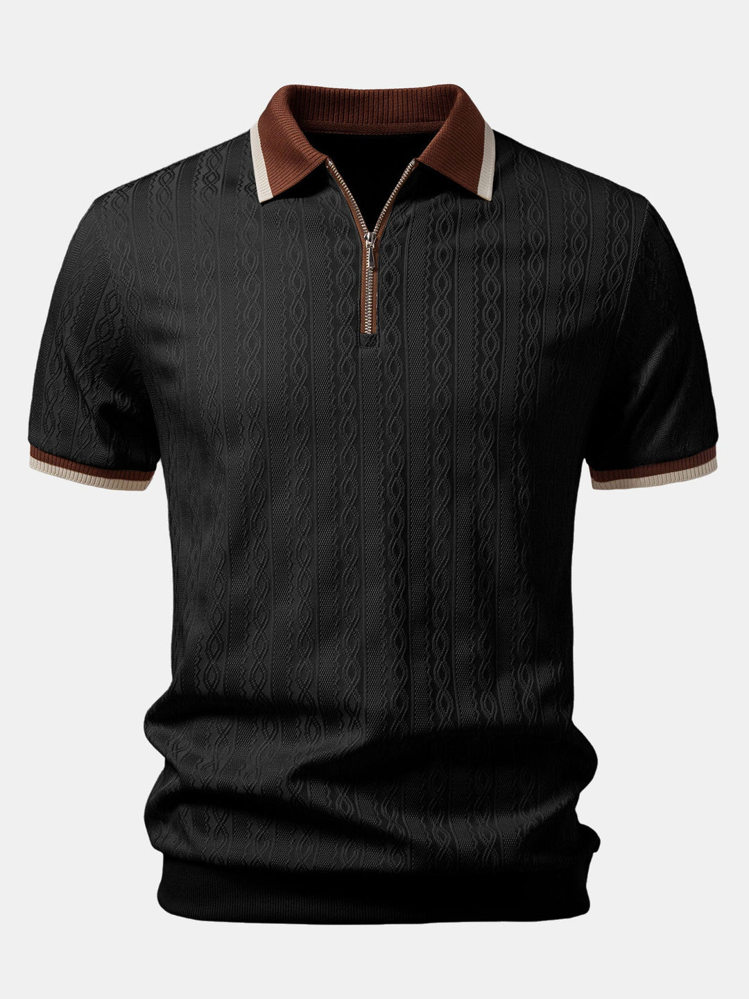 Wygodna męska dzianinowa koszulka polo z zamkiem, elegancka, do casualowych, modnych stylizacji.