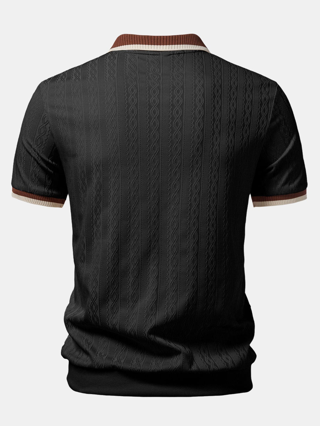 Męska elegancka koszulka polo dzianinowa z zamkiem, krótki rękaw, modny fakturowany wzór.