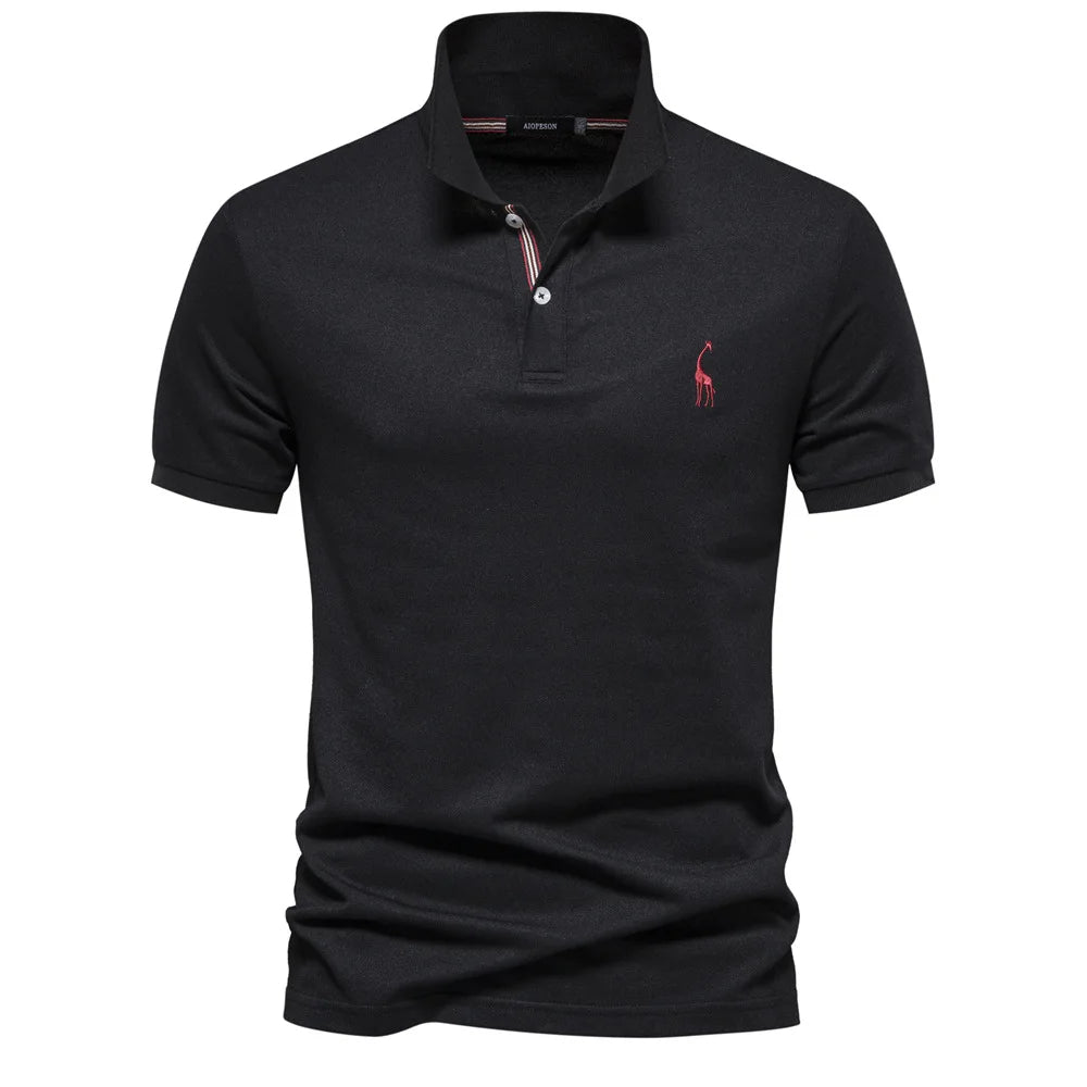 Męska luksusowa koszulka polo bawełniana z krótkim rękawem, elegancka, z haftem jelenia. Idealna na lato.