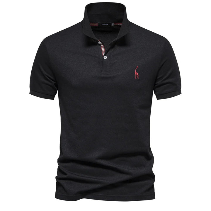 Męska luksusowa koszulka polo bawełniana z krótkim rękawem, elegancka, z haftem jelenia. Idealna na lato.