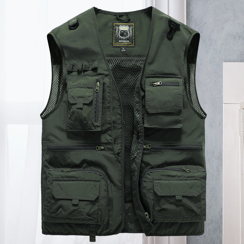 Kamizelka męska wielokieszeniowa z poliestru, lekka, idealna do wędkarstwa i na lato.