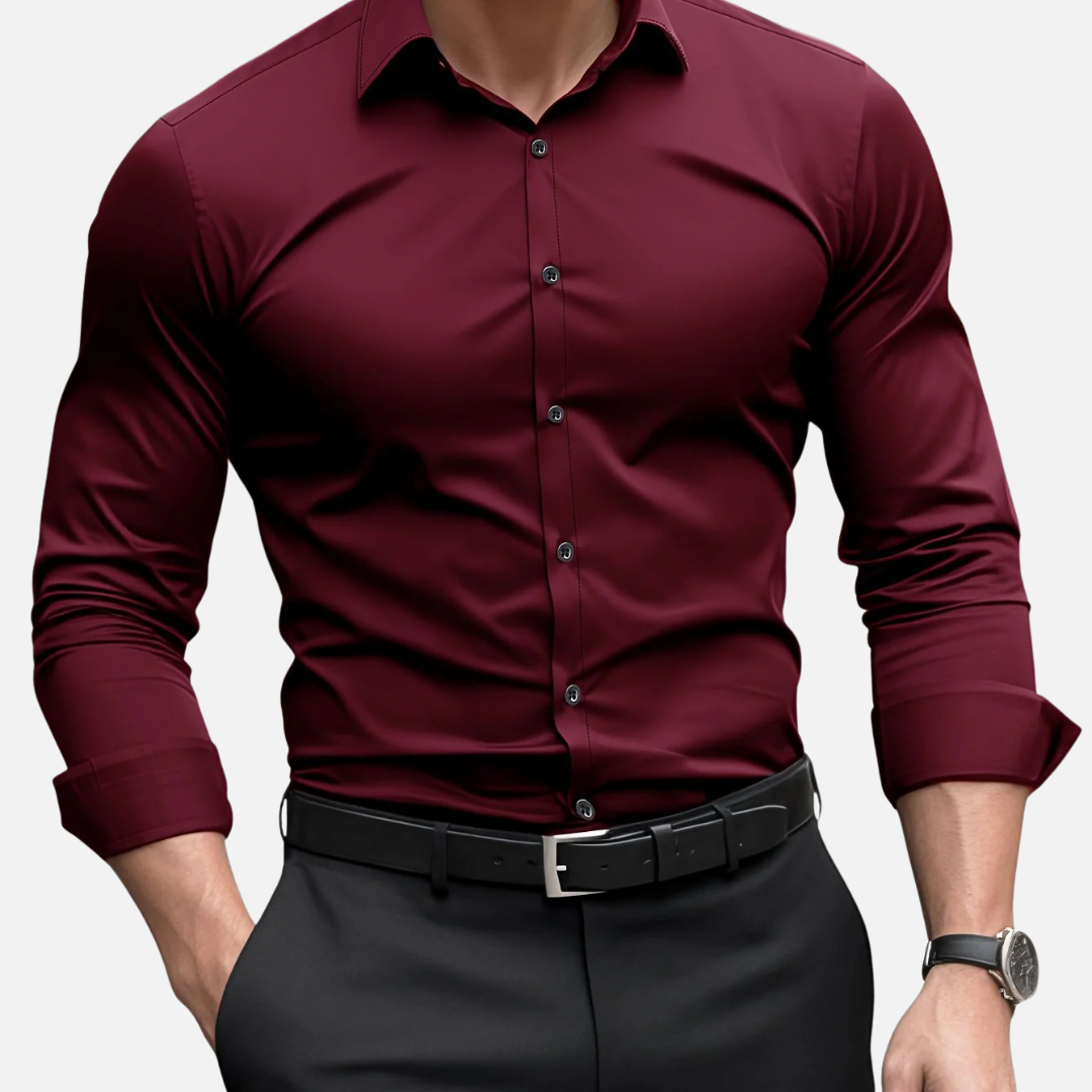Męska elegancka koszula slim fit z długim rękawem, idealna na biznesowe spotkania i formalne okazje.