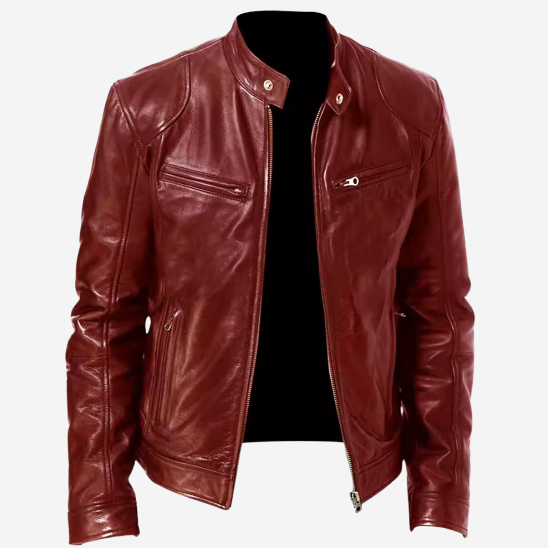Męska klasyczna kurtka z ekoskóry, modna i wygodna. Fason regular fit, doskonała jako odzież motocyklowa lub casualowa.