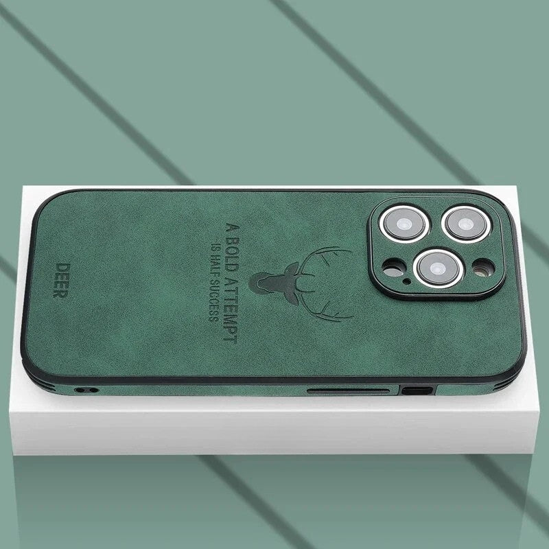 Skórzane etui iPhone premium, sarnia skóra, ochrona aparatu, stylowy pokrowiec.