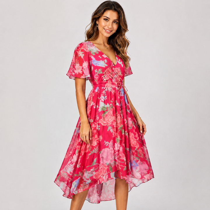 Letnia sukienka midi damska w stylu boho, z delikatnym gradientem. Przewiewny materiał, idealna na upały.
