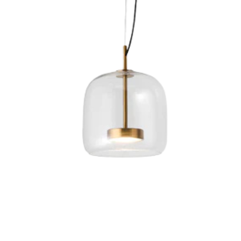 Stylowa lampa wisząca do salonu i jadalni. Retro design, nastrojowe oświetlenie sufitowe ze szkła i metalu.