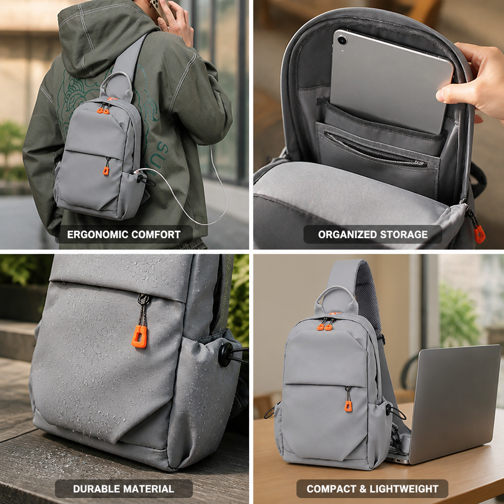 Ergonomiczny plecak miejski na ramię, unisex, z wieloma komorami, doskonały na co dzień.