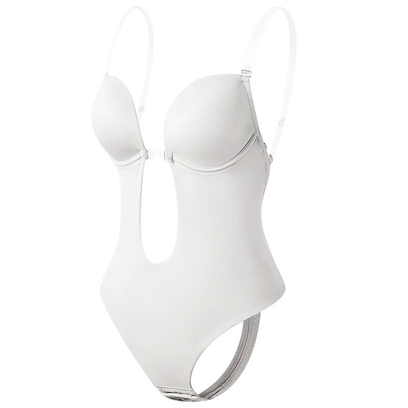 Wyszczuplające bezszwowe body modelujące z dekoltem V i otwartymi plecami. Komfortowa damska bielizna wspierająca.