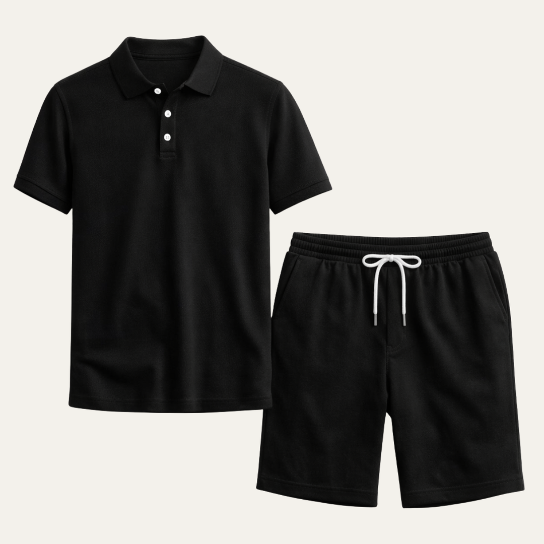 Męski letni komplet: wygodne polo i szorty. Idealny do casualowych stylizacji na upały.